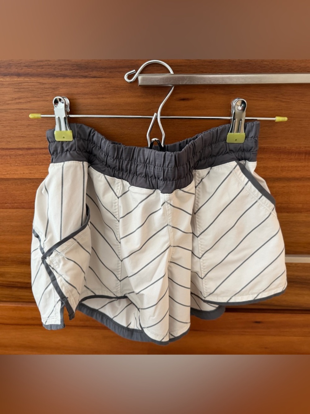 lululemon athletica White and Gray Striped Athletic Shorts